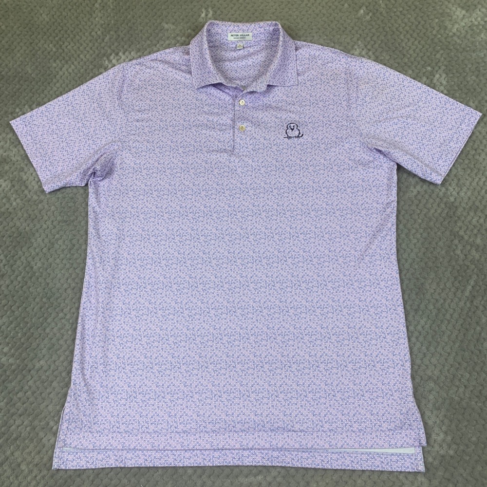 Peter Millar Summer Comfort Polo Mens M Purple Owl Print Golf MS23EK02S